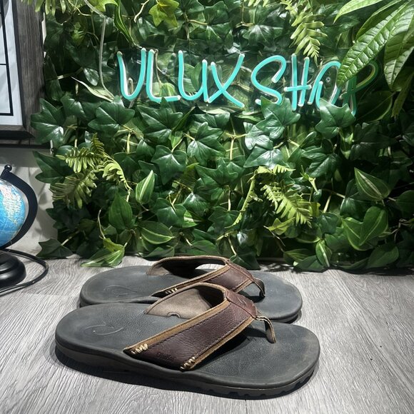 Olukai Kua\'aina Black Brown Leather Espresso Flip Flop Sandals Mens Size 12 main image 7